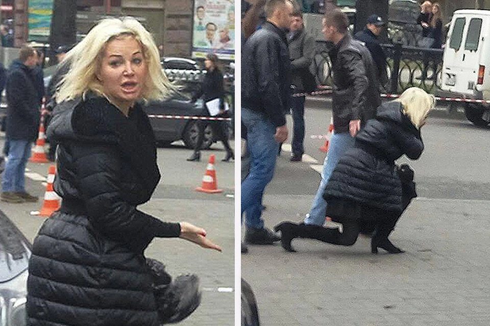 Мария Максакова на месте убийства её супруга в центре Киева. ФОТО Roman_Yhnovec