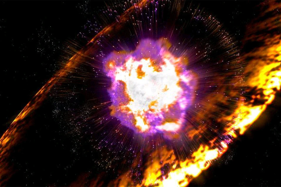 Сверхновые возникают тогда, когда массивная звезда по каким-то причинам сбрасывает свою оболочку во взрыве огромной мощности.