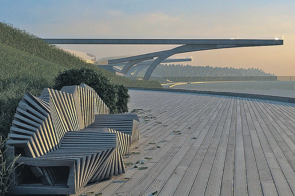 На Карамышевской набережной на северо-западе столицы может появиться несколько парящих мостов, таких, как в парке «Зарядье». Фото: Пресс-служба концерна «КРОСТ»