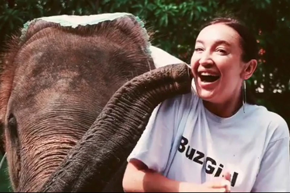 Ольга получила в подарок на день рождения живого слона. Фото: кадр видео.