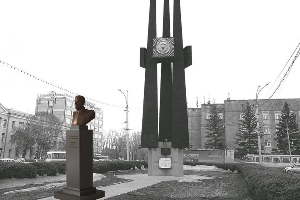 По задумке архитекторов, именно так должен выглядеть памятник Сталину на площади Сибиряков-Гвардейцев у стелы «Штыки». Фото: мэрия Новосибирска.