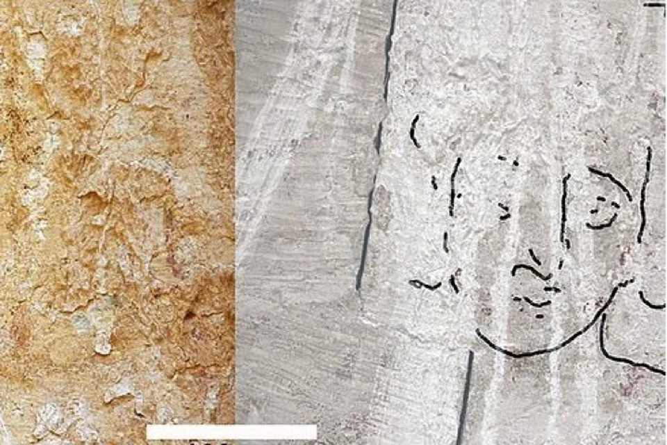 Слева стена с ликом Иисуса, справа археологи его обозначили - ведь чтобы разглядеть изображение необходима специальная техника.