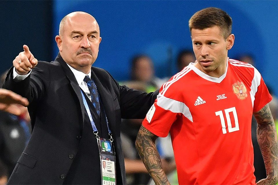 Станислав Черчесов и Федор Смолов на чемпионате мира по футболу 2018.