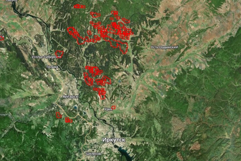Где горят леса в Иркутской области. Фото: скриншот карты с сайта fires.ru.