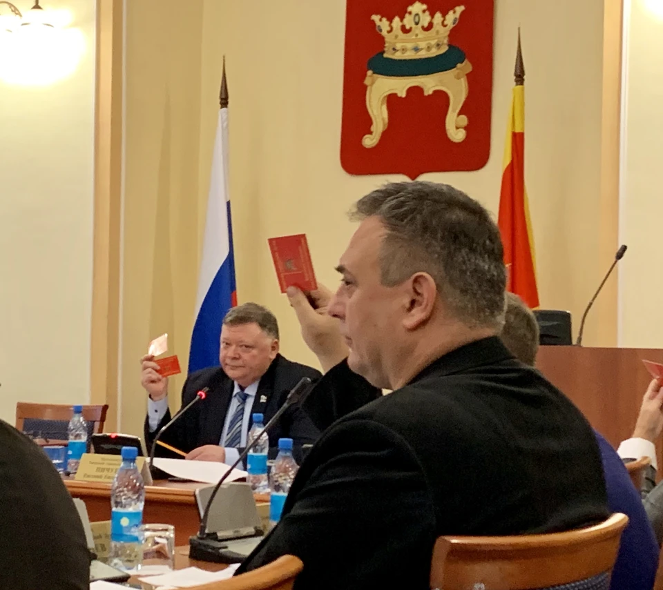 Голосовали по-старинке - красными депутатскими карточками.