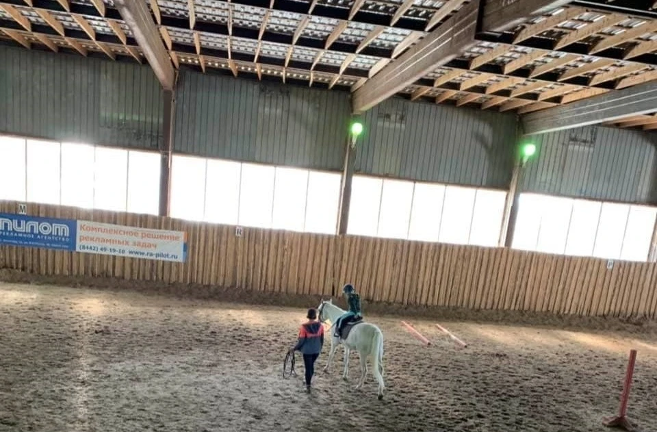 Детишки учатся конно-спортивной езде в "Сосновом бору".
