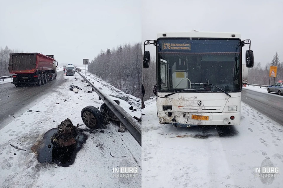 Пассажиры автобуса не пострадали. Фото: группа "Инцидент Екатеринбург" в соцсети ""ВКонтакте".