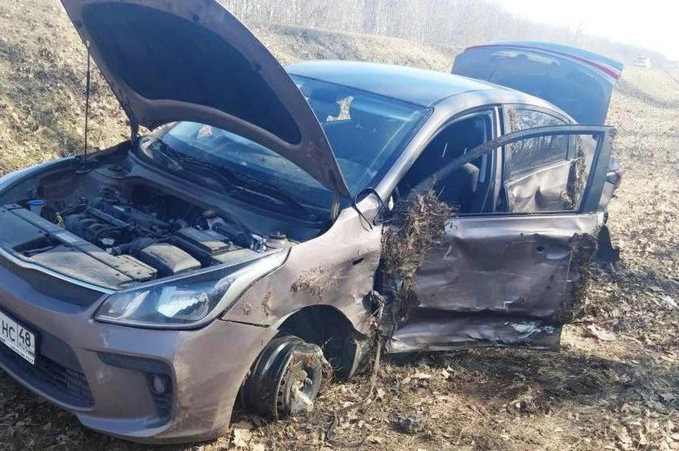 Под Липецком от удара иномарка вылетела в кювет