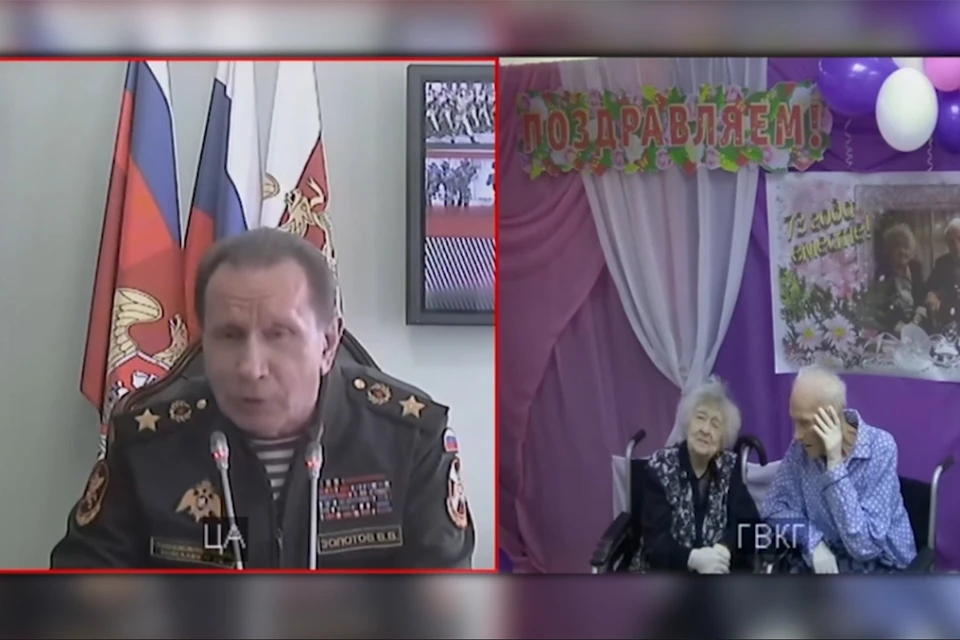 Виктор Золотов поздравил по видеосвязи ветеранов.