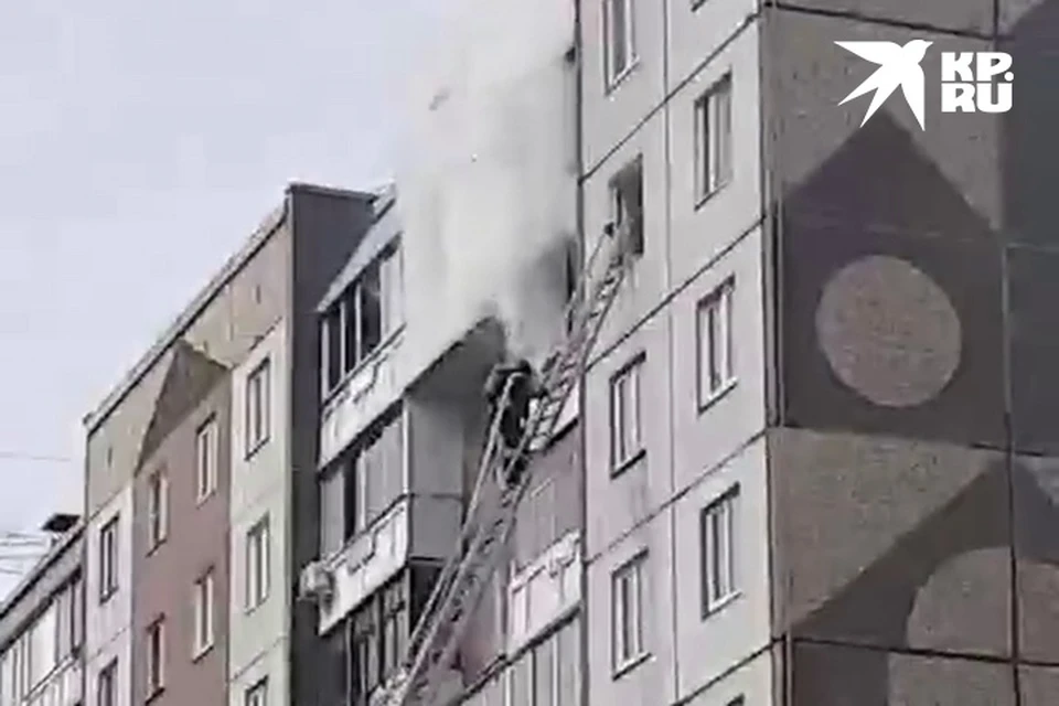 Пожар в Красноярске: на улице Весны горит квартира на 9 этаже. Стоп-кадр видео