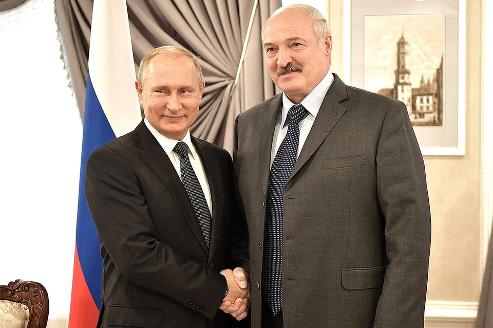 Президенты Владимир Путин и Александр Лукашенко во время встречи в Минске, 2019 г.