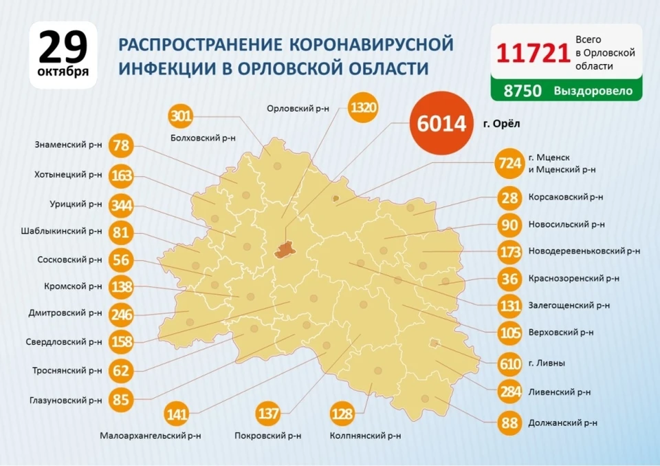 География заболевания на 29 октября 2020