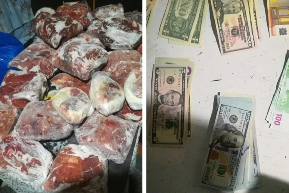 В доме браконьеров нашли больше 100 килограммов мяса лосей и несколько тысяч долларов и евро. Фото: ГУ МВД по НСО.