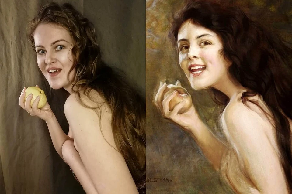 На этом фото Елизавета предстала в образе девушки с яблоком кисти Тадеуша Стыка