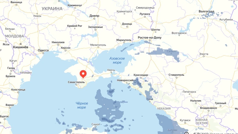 Несколько часов туча направлялась к востоку Крыма. Фото: "Яндекс Погода"