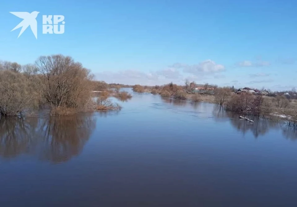 Половодье в Кораблинском районе: река Мостья затопила мост.