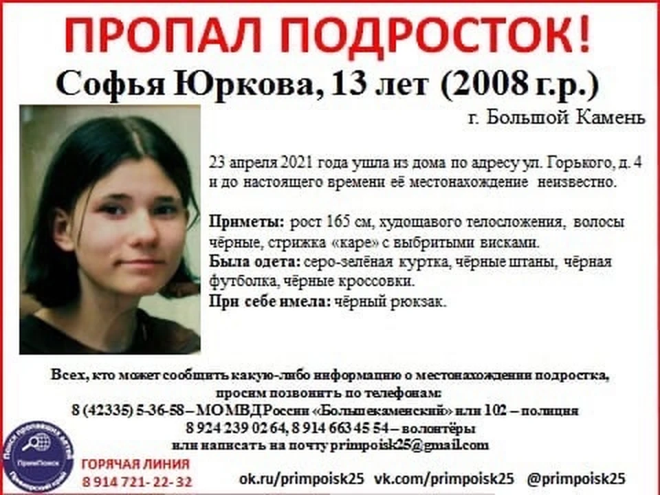 Ориентировка на пропавшего подростка