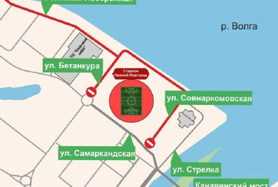 Движение около стадиона «Нижний Новгород» перекроют 5 июня.