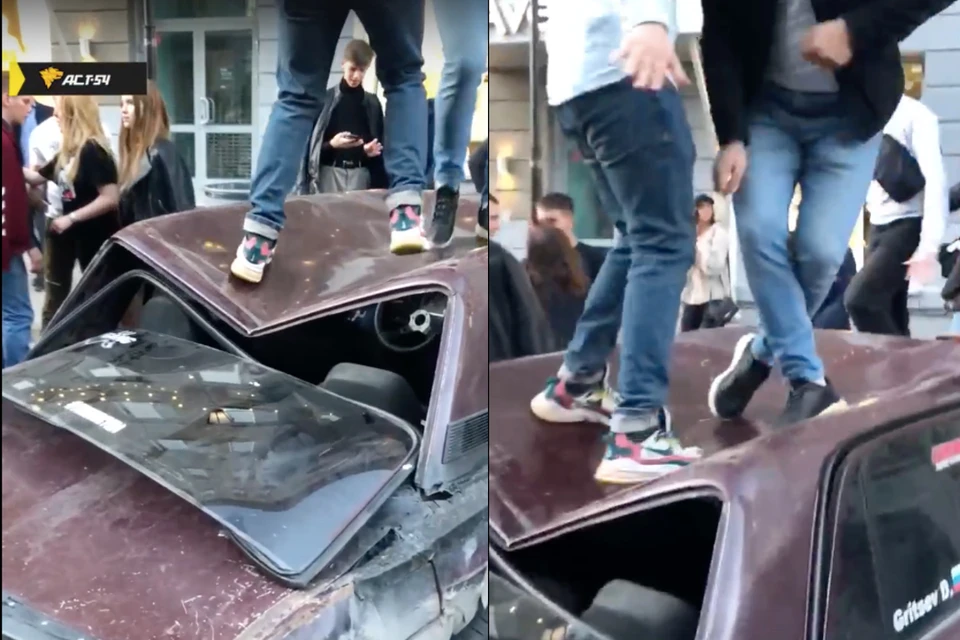 Танцы на крыше уничтожили кузов авто.Фото: сообщество "АСТ-54" "ВКонтакте"