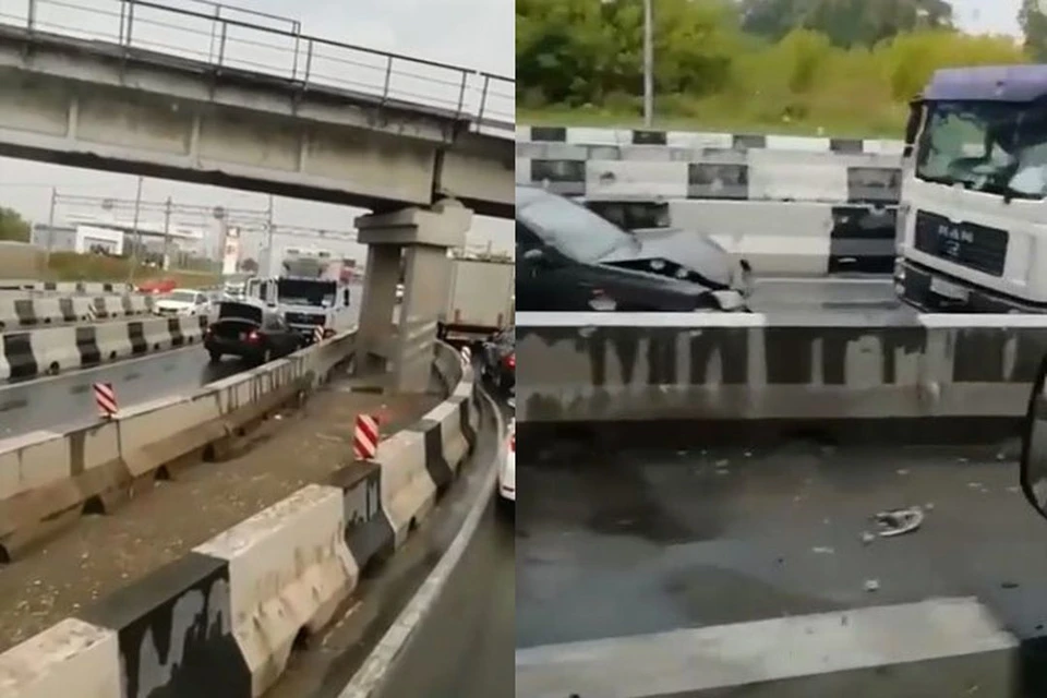 Под Новосибирском грузовик выехал на встречку и врезался в иномарку. Фото: Кадр из видео