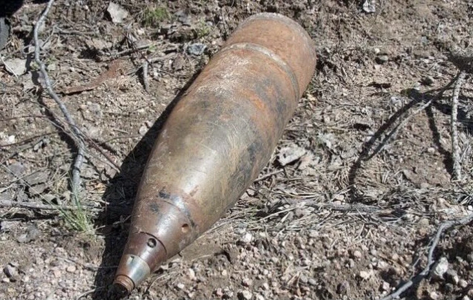 Артиллерийский снаряд времён ВОВ нашли в Демидовском районе. Фото: пресс-служба ГУ МЧС по Смоленской области.