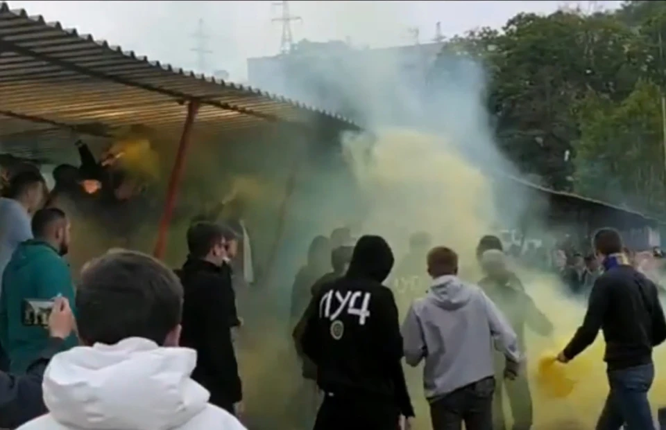 Болельщики устроили массовую драку во время футбольных соревнований в Артеме. Фото: принтскрин видео