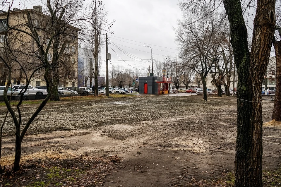 В сквере уже закопали ямы, осталось восстановить асфальт у бань. Фото: КТ