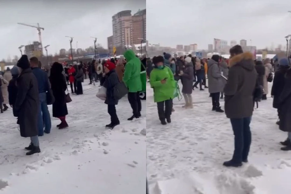Посетителей и сотрудников ТЦ вывели на улицу. Фото: Кадр из видео
