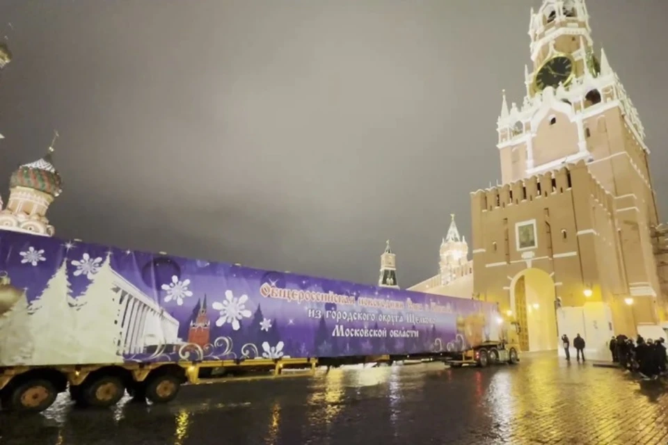 Главную новогоднюю елку страны доставил в Кремль специальный автопоезд