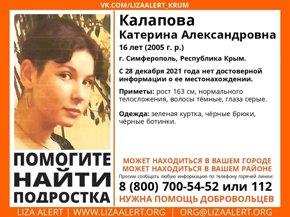 Катерина Калапова. Фото: Поисково-спасательный отряд «ЛизаАлерт» Крым/VK