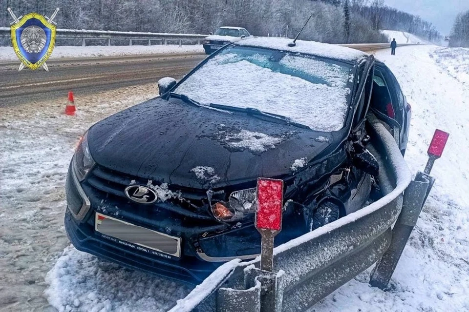 Элемент заграждения вошел внутрь машины, что могло стать причиной смерти одного из пассажиров. Фото: СК Беларуси