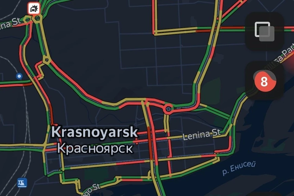 Красноярск встал в 8-бальные пробки