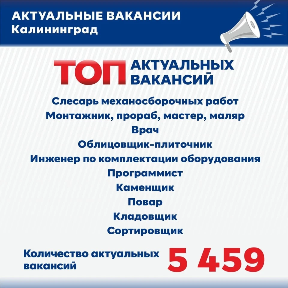 В Центре занятости населения опубликовали топ актуальных вакансий в  Калининграде в апреле - KP.RU