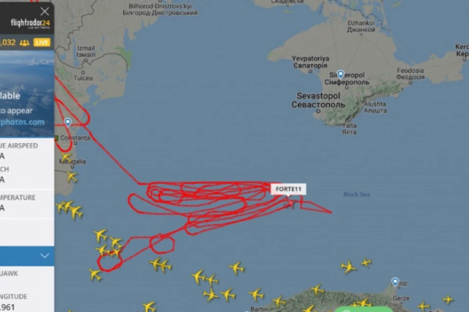 Скриншот с онлайн-карты flightradar24.