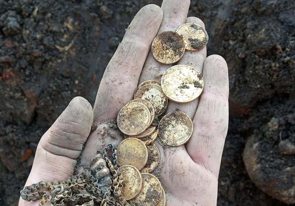 Золотые монеты, найденные в парке Марата Казея. Фото: Павел Королев