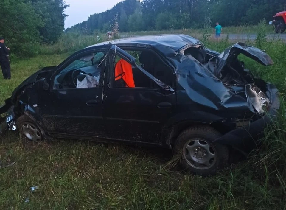 Около 21:11 40-летний водитель автомобиля Renault не справился с управлением и вылетел в правый кювет с последующим опрокидыванием. Фото: 1-й отдел УГИБДД по Удмуртии