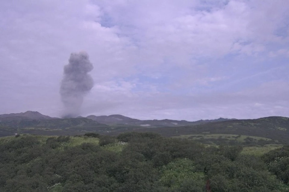 Два извержения за утро: вулкан Эбеко снова выбрасывает пепел. Фото: Единая геофизическая служба РАН