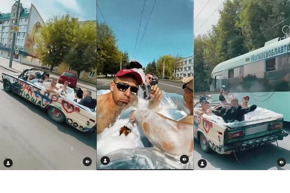 По улица Могилева катался бассейн на колесах. Фото: стоп-кадр | видео соцсети