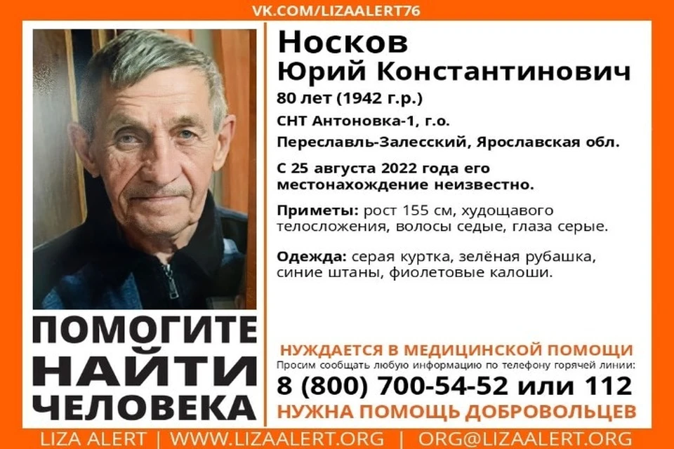 Приметы пропавшего. ФОТО: "ЛизаАлерт" Ярославской области