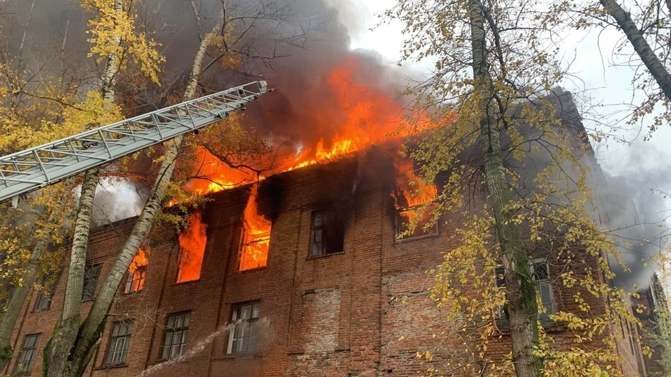 В Узловой Тульской области сгорело неиспользуемое трехэтажное здание