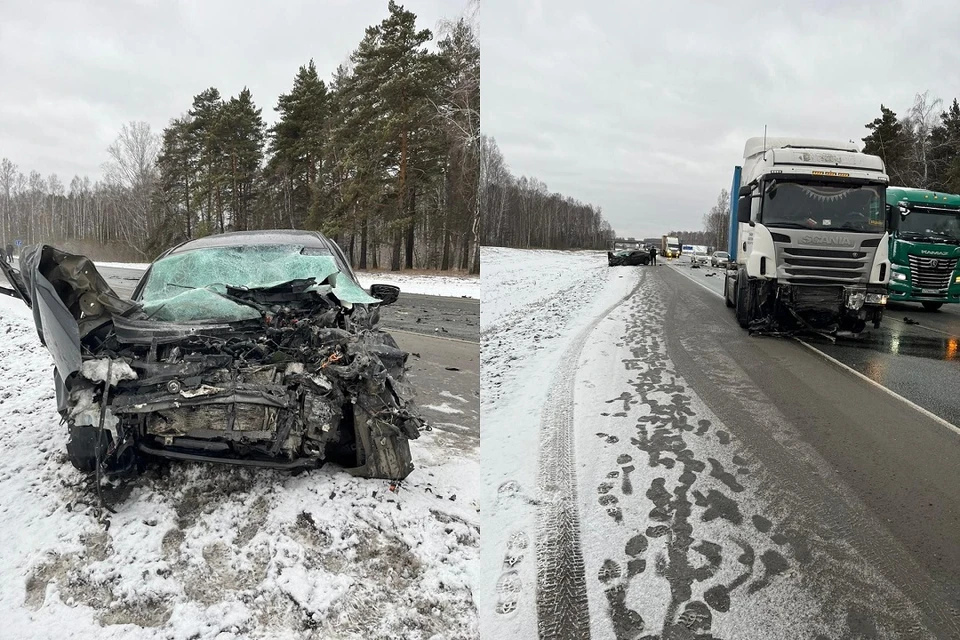 Двое парней погибли в жёстком столкновении с фурой на Северном объезде под Новосибирском. Фото: ГИБДД по НСО.