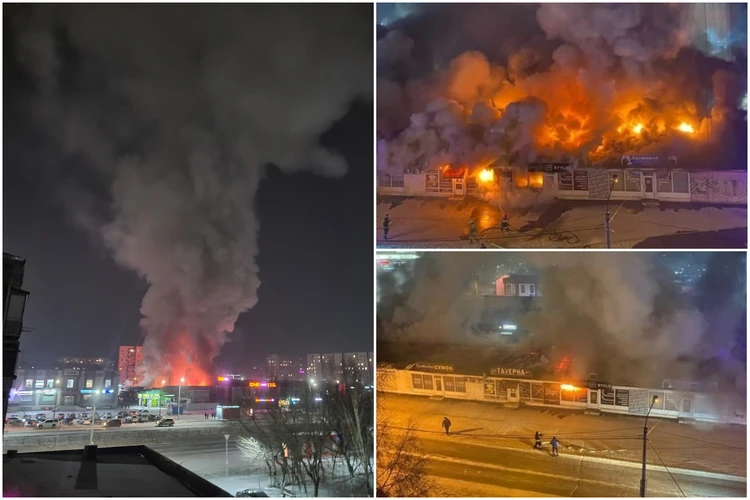 В Минусинске произошел крупный пожар на местной «барахолке»