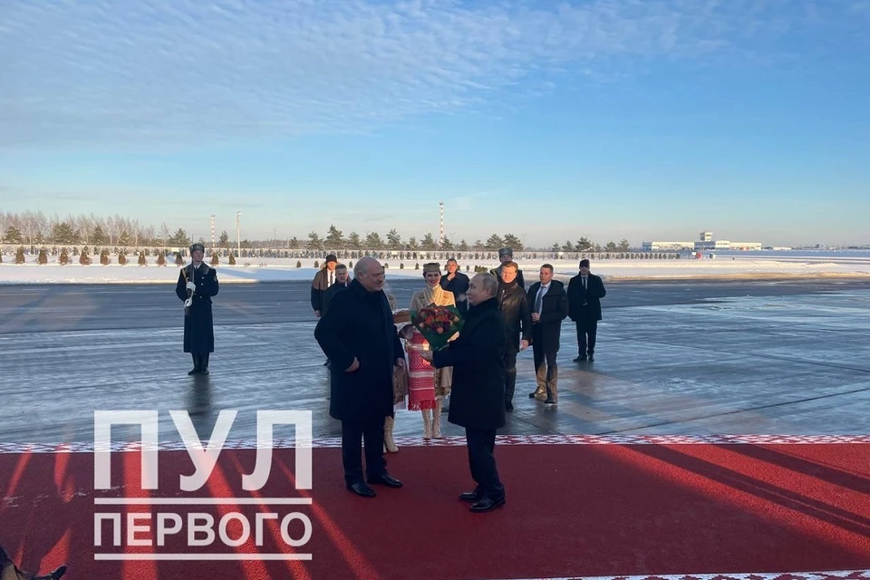 Лукашенко встречает Путина в Минске. Фото: телеграм-канал «Пул Первого»