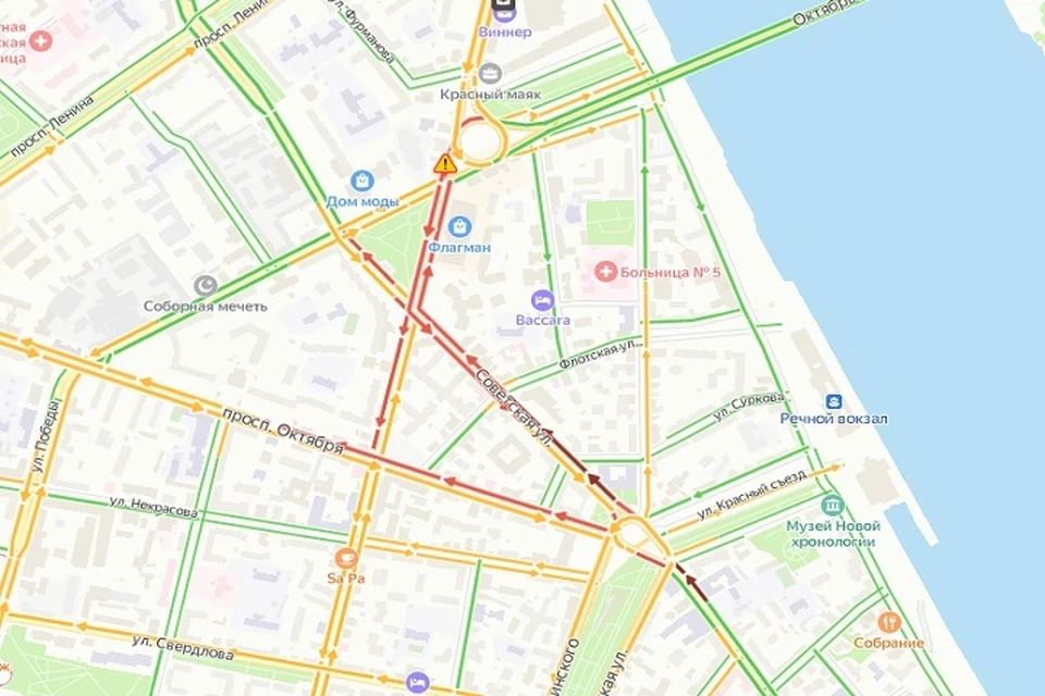 По состоянию на 10 утра пробка в Ярославле составляет 5 баллов. Скриншот, Яндекс.Карты