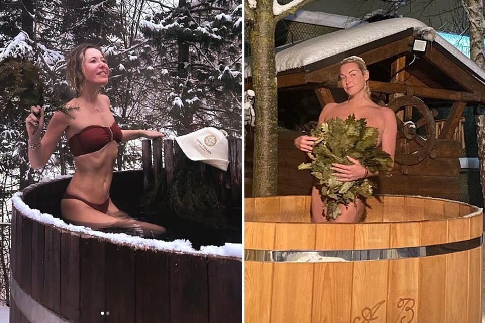 Ксения Собчак (слева) снялась в бикини на Алтае. Подписчики сравнили ее с Анастасией Волочковой (справа). Фото: соцсети.
