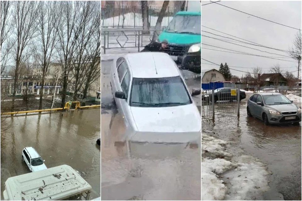 В лужах даже тонут машины.