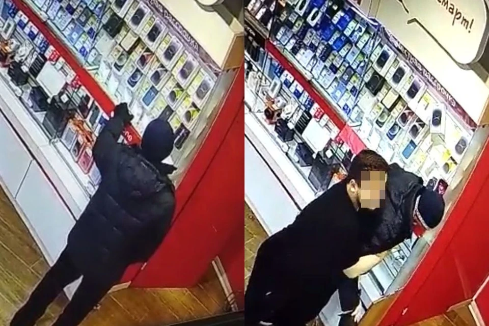Продавец схватил злоумышленника и удерживал его до приезда полиции. Фото: стоп-кадры из видео ГУ МВД России по НСО