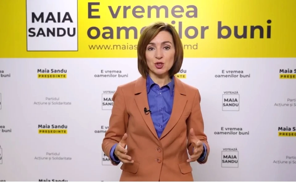 Перед вторым туром выборов президента Молдовы 15 ноября 2020 года Майя Санду обратилась к жителям нашей страны на русском языке с обещаниями. Фото: скриншот видео