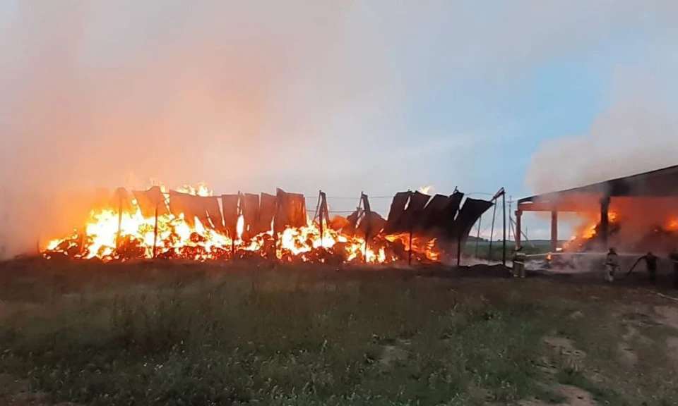 Огонь уничтожил три навеса с соломой. Фото: пресс-служба МЧС по Удмуртии