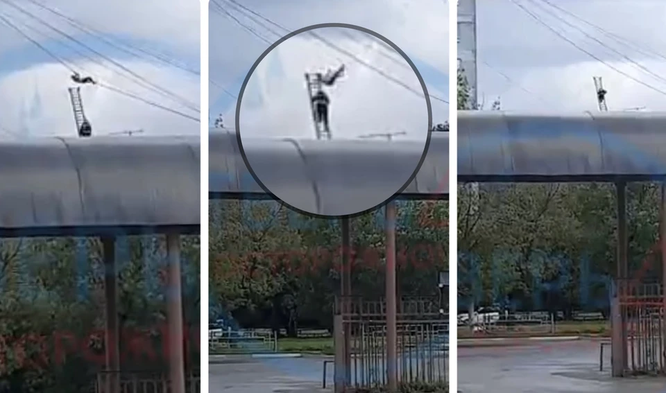 Момент падения мужчины попал на видео прохожих. Фото: ВК/"Осторожно: Тверь"